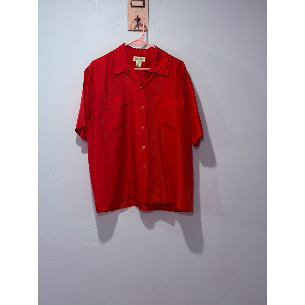Bogari Mens Red 100% Silk Short Sleeve Button Down Camp Shirt Size M